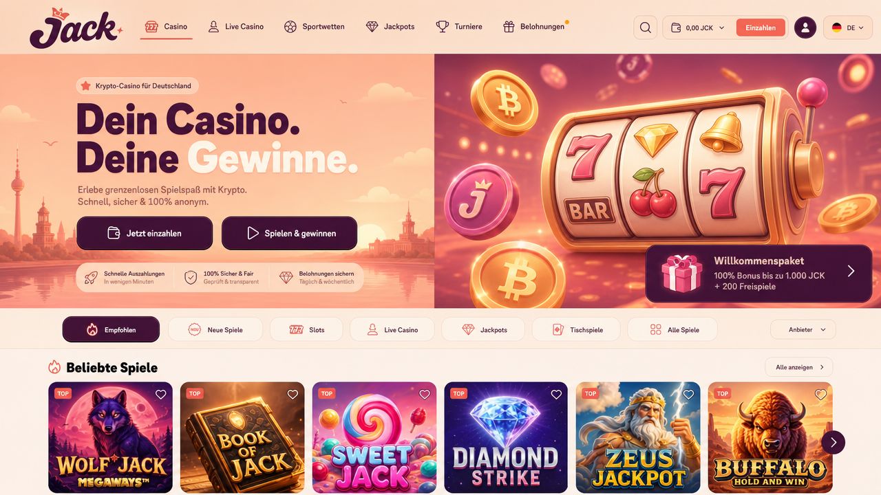 Screenshot der Website von Jack Casino