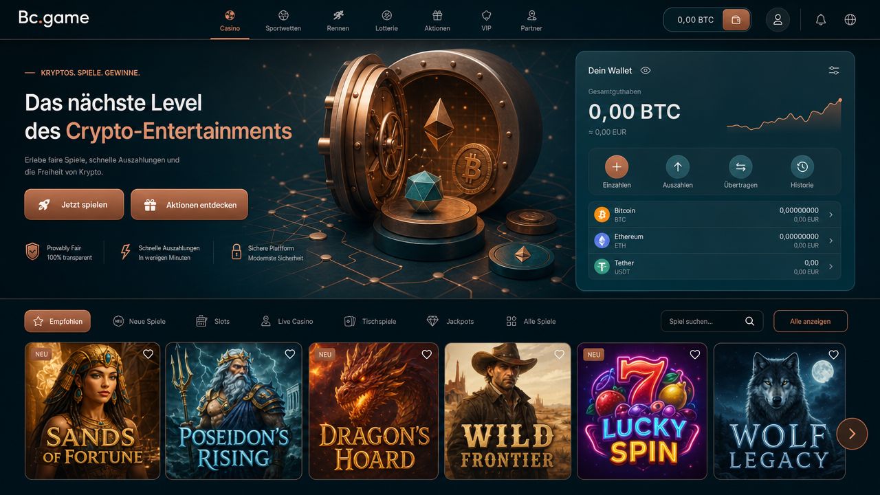 Startseite von Bc.game mit Casino-Bereich und Spielkategorien
