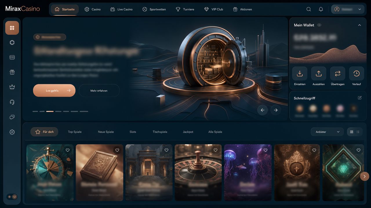 Screenshot der Startseite von MiraxCasino