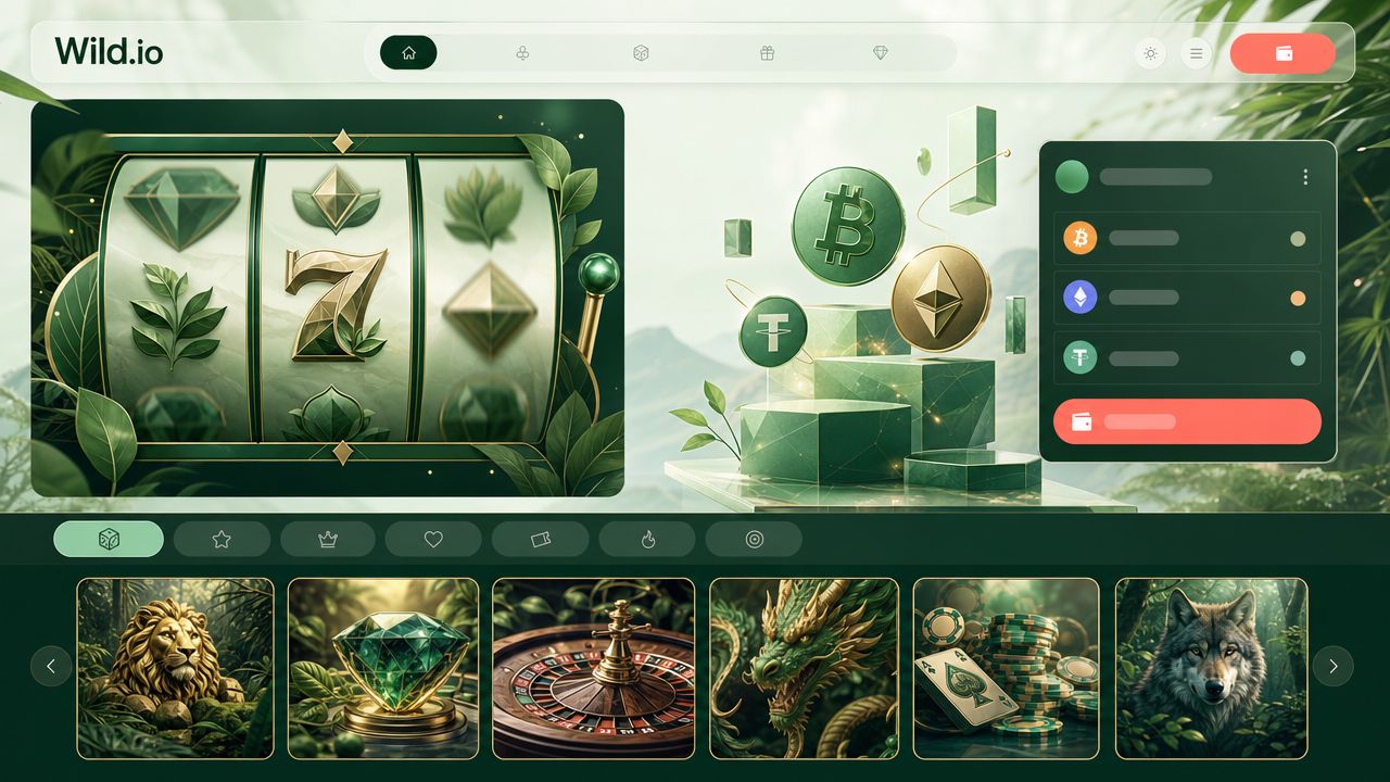 Startseite von Wild.io mit Spielkategorien und Wallet-Bereich