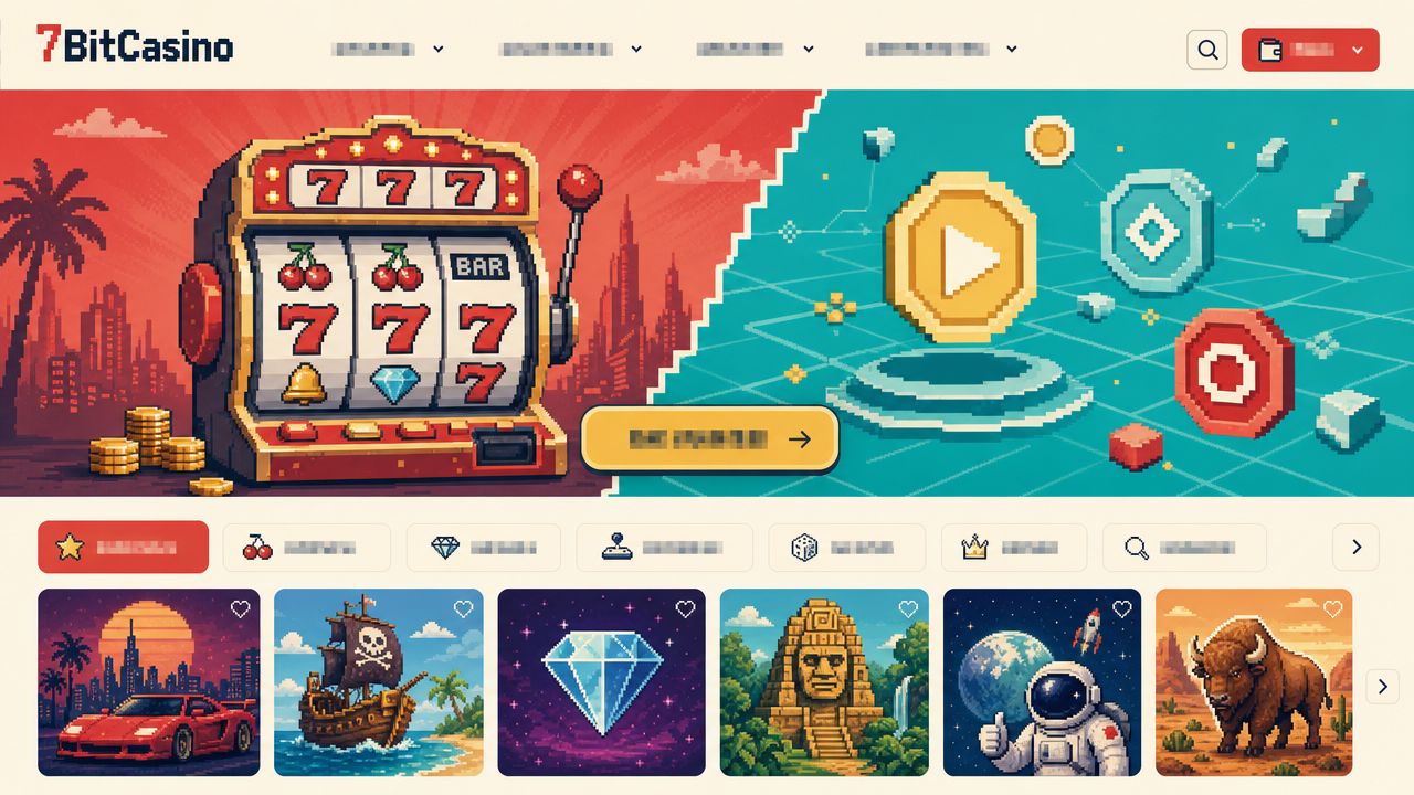 Startseite von 7BitCasino mit Spielautomaten, Kategorie-Reitern und Spielekacheln