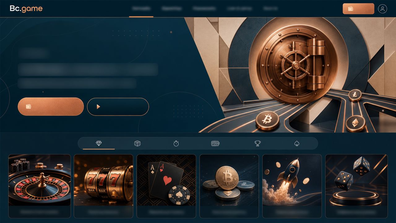 Screenshot der Startseite von Bc.game mit Casino- und Sportbereich