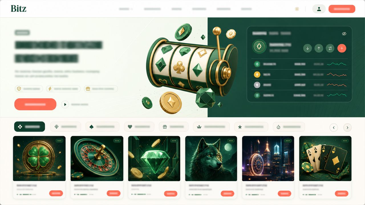 Startseite von Bitz mit Spielekategorien und Wallet-Bereich