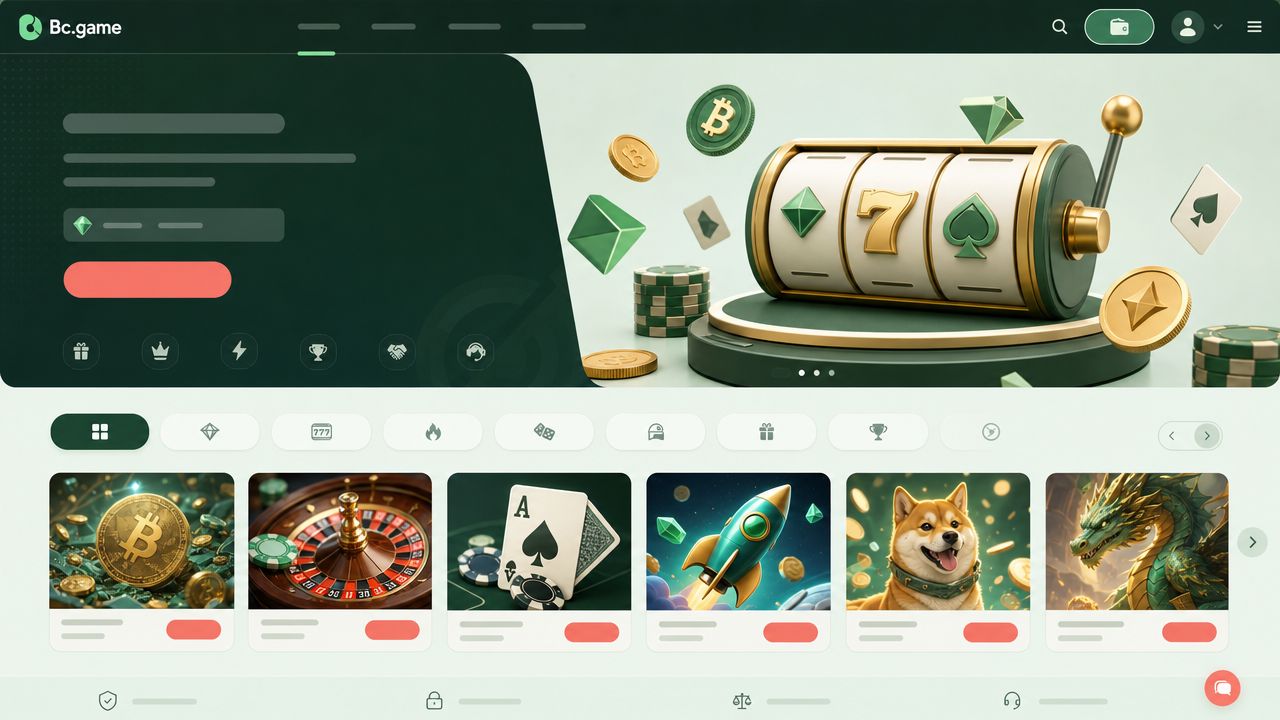 Startseite von Bc.game mit Spielkategorien und Casino-Oberfläche