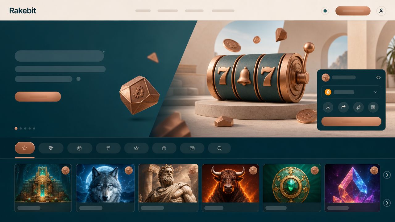 Screenshot der Startseite des Krypto-Casinos Rakebit