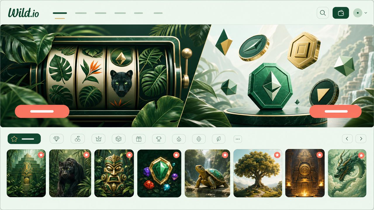 Startseite von Wild.io mit Spielkategorien und Spielautomaten im Überblick